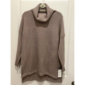 Lillusory Sweater Size Large Oversized Split Hem Tunic Turtleneck Ribbed Tan NWT